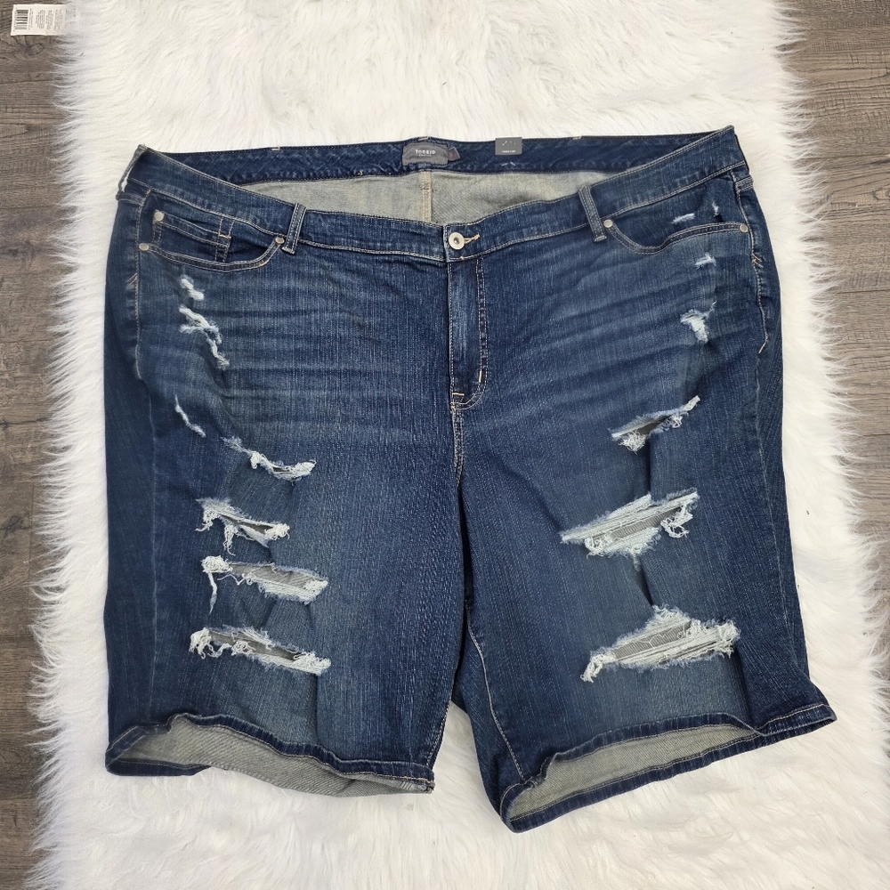Torrid Blue Distressed Jean Bermuda Shorts Size 30